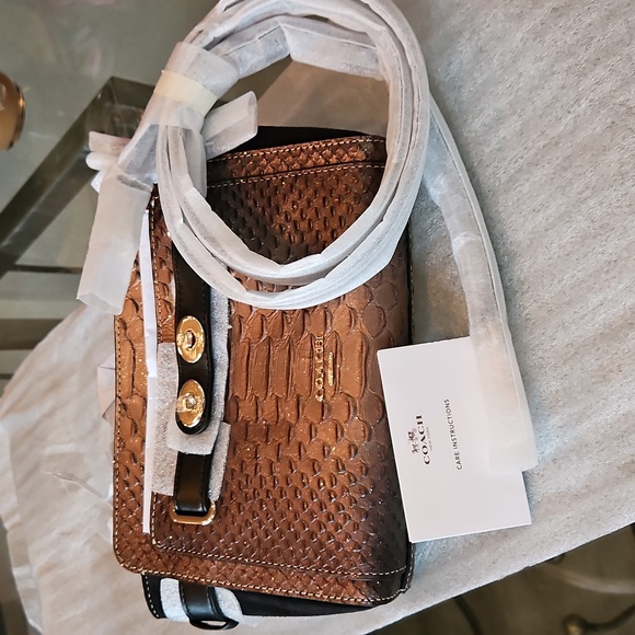 Coach Blake Crossbody Bag Metallic Snake Embossed Bronze Leather Gold Hdwr NWT - Picture 12 of 16